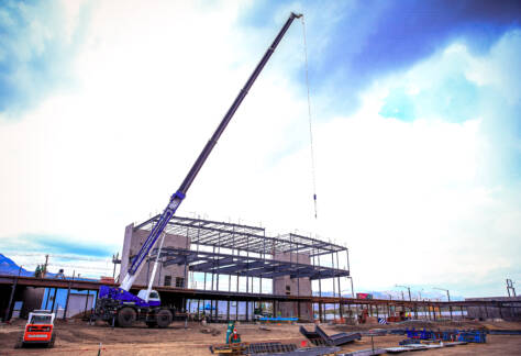 May 15, 2020; Colorado Springs, CO, USA; Topping off ceremony for the Downtown Stadium. Credit: Isaiah J. Downing/Switchbacks FC
