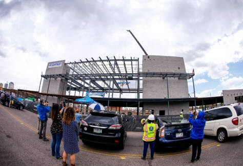May 15, 2020; Colorado Springs, CO, USA; Topping off ceremony for the Downtown Stadium. Credit: Isaiah J. Downing/Switchbacks FC