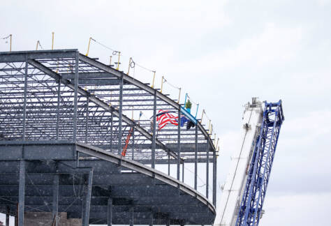 May 15, 2020; Colorado Springs, CO, USA; Topping off ceremony for the Downtown Stadium. Credit: Isaiah J. Downing/Switchbacks FC